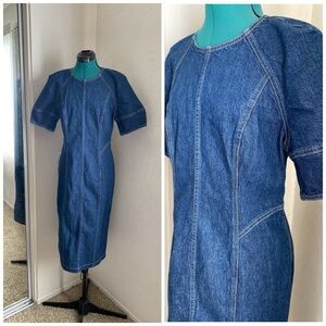 NWT Madewell Short Sleeve Denim Blue Midi Dress Size 8